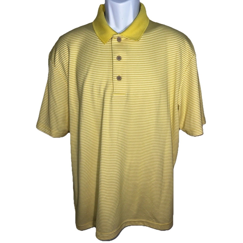 Cubavera Mens Golf Casual Knit Polo Sport Short Sleeve Yellow White stripe‎ L